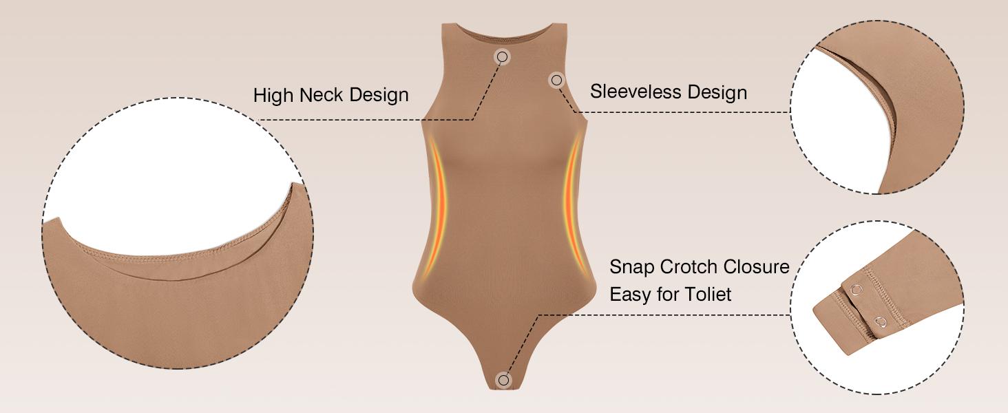 XEY Womens' Seamless Sleeveless O-Neck Bodysuit Shapewear Tummy Control