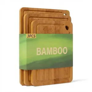 Bamboo Cutting Board Set of 3 - Multi-Size Wooden Chopping Boards with Deep Juice Grooves & Built-in Handle, for Charcuterie, Vegetables, Fruits & Kitchen Use