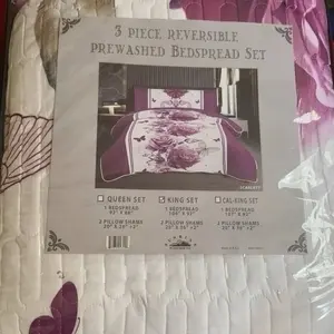 Scarlett 3 Piece Reversible Prewashed Bedspread Set King Size 1 Bedspread 104x92 2 Pillow Shams 20x36+2