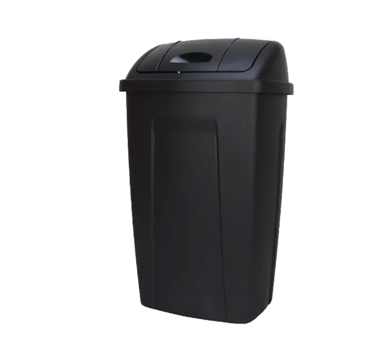 13 Gallon Plastic Kitchen Trash Can with Swing Top Lid, Black Garbage Bin