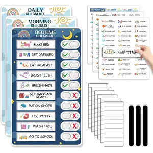 3 in 1 Bedtime/Morning/Daily Routine Chart for Kids Magnetic Chore Chart Visual Schedule for Kids Toddlers for To Do List