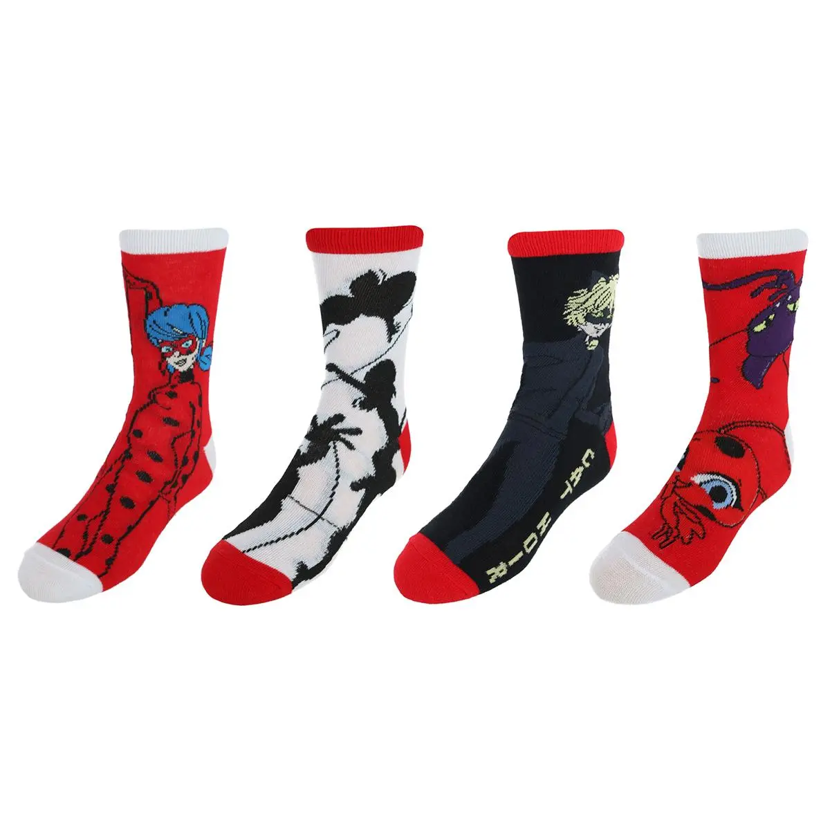 Textiel Trade Kids Disney Miraculous Ladybug & Cat Noir Crew Socks (4 Pack), Crew Socks, Children, Polka Dots