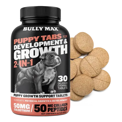 Bully Max 2-in-1 Puppy Tabs for Growth (30 Tabs) - Puppy Health Supplements with Natural Blend for Muscle Growth, Immunity, Bone Health, Joint Flexibility & Wellness (9,000x Stronger Immune Boost Than Vitamin C), Puppy Supplements For Growth