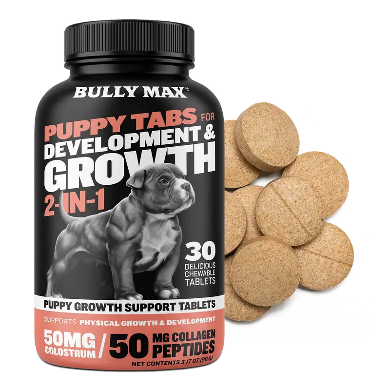 Bully Max 2-in-1 Puppy Tabs for Growth (30 Tabs) - Puppy Health Supplements with Natural Blend for Muscle Growth, Immunity, Bone Health, Joint Flexibility & Wellness (9,000x Stronger Immune Boost Than Vitamin C), Puppy Supplements For Growth