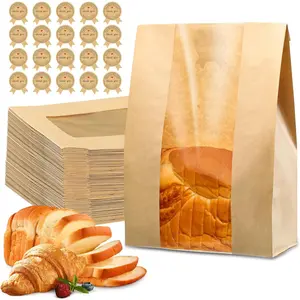 Bread Bags for Homemade Bread, Sourdough Paper Bread Bags with Window, 50% Thicker 13.7x8.2x3.7in A Large Bakery Bags Used for Storage Bread Cookies & Snacks, 60 Cute Sealing Stickers with Ties