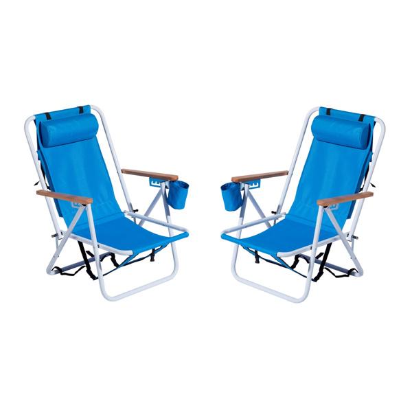 Folding Beach Chair Set of 2 for Adults 4 Position Portable Backpack Foldable Camping Chair with Headrest Cup Holder and Wooden Armrests Blue Folding Beach Chair Set of 2 for Adults 4 Position Portable Backpack Foldable Camping Chair with Headrest Cup Holder and Wooden Armrests Blue