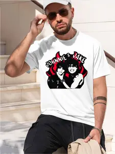 Johnnie Guilbert 2026 new model Black/White Tee Stylish & Comfortable Loose Crew Neck Short Sleeve T-shirts Versatile On Trend Eye Catching Printed Graphic Casual Tee for Daily Wear Outings & Leis