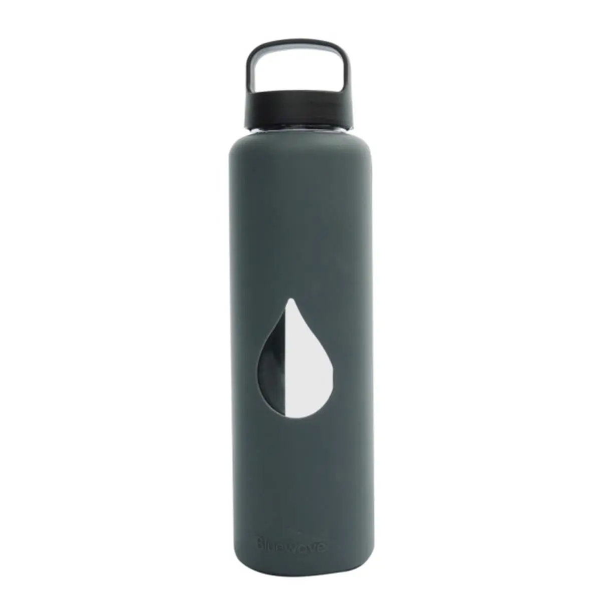212 MAIN BPA-Free Chemical-Safe Reusable Glass Water Bottle (0.75L/750ml, Grey GG150LC) - 55 mm Large Opening, Loop Cap, Free Silicone Sleeve, Dishwasher Safe, Containers with Measurement Lines Included