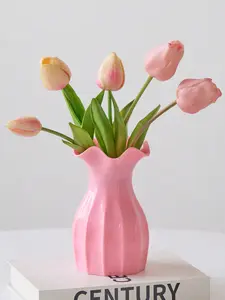 1pc Ceramic Look Plastic Vase White Unbreakable Vase For Tulips Roses Flowers Home Decor, Living Room, Table