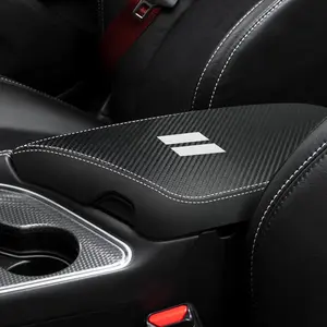 for Dodge Challenger 2015-2023 Car Armrest Cover Waterproof Center Console Pad Covers Scratch Resistance Box Cover Leather Protector Pad Decoration Accessories(Carbon Fiber + Black)