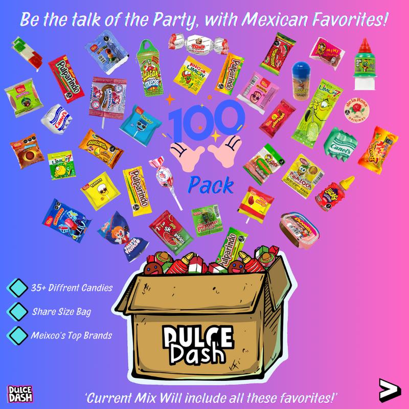 Mexican Candy Mix 100 pcs - Dulces Mexicanos Surtidos, Mexican Snacks, Mexican Candies, Sweet, Sour and Spicy Candy Assortment by DULCE DASH