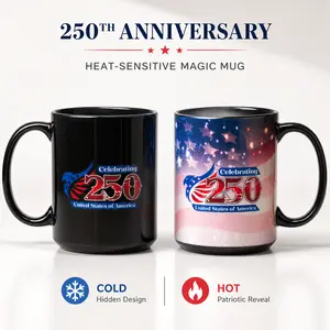 America Celebrating 250 Years Color Changing Mug 15oz – Heart Flag Heat Sensitive Magic Coffee Mug, 1776-2026 Patriotic Commemorative Gift for Women Ceramic Cup