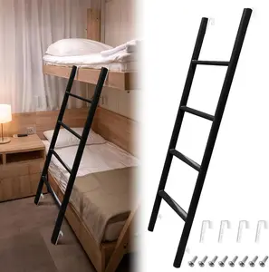 RV Bunk Bed Ladder, 55" Interior Adjustable Travel Trailer  Bed Step Ladders with 4 Hooks and Foot Caps, Heavy Duty Metal Dorm loft Camper Ladders, Portable Stairs Steps, Load 330 LBS
