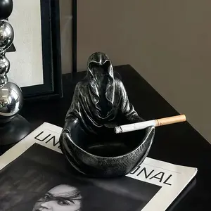 Modern Black Ashtray, Decorative Tabletop Room Accessory, Premier League Fan Shop Ornaments for Home Use, Mysterious Man - Ashtray