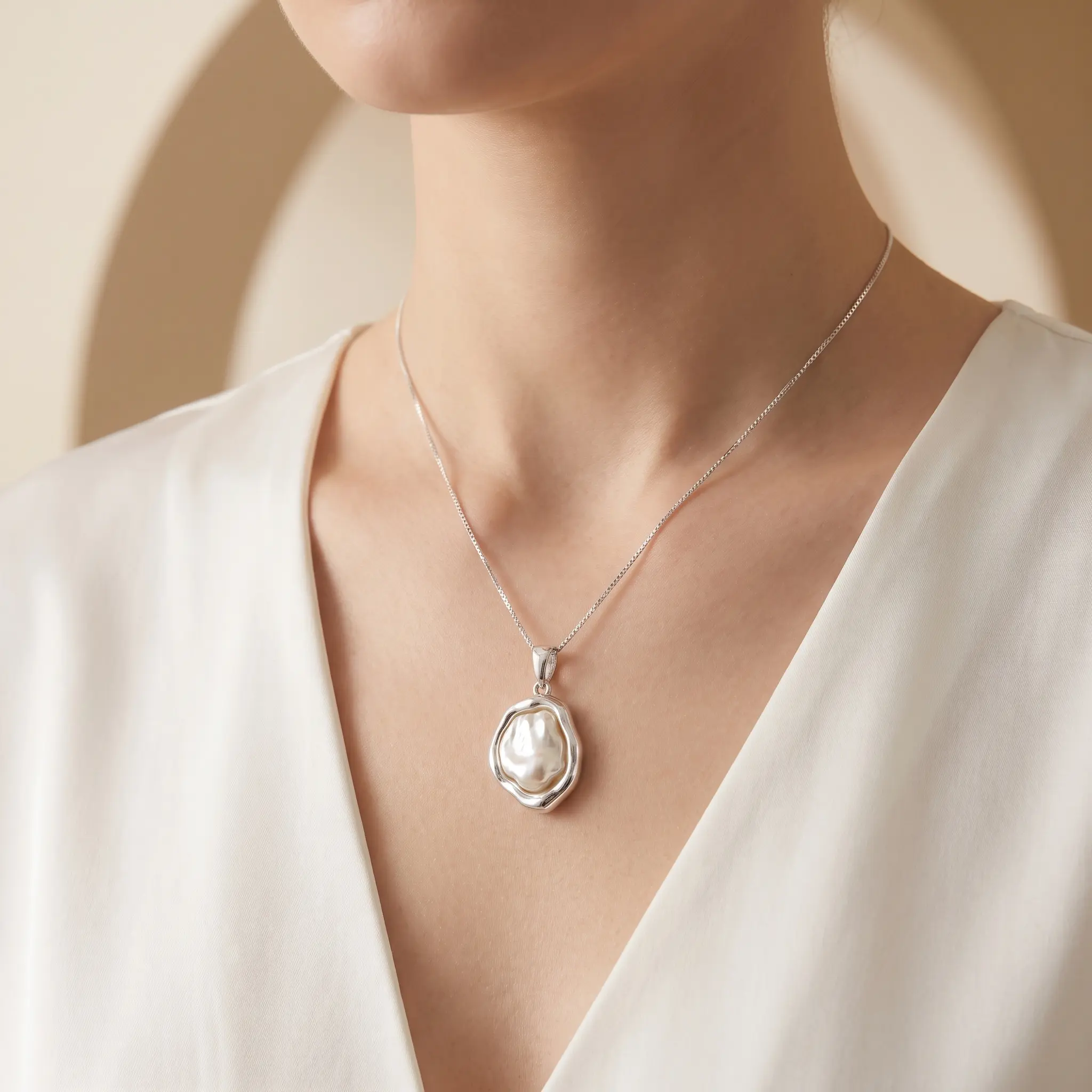 Irregular Baroque Pearl Necklace for Women Girls, Unique Pearl Pendant Necklace Gold Silver Tone Vintage Minimalist Layering Necklace Trendy Fashion Accessories Daily Wear Party Date Anniversary Birthday Valentine's Day Christmas Gift for Her