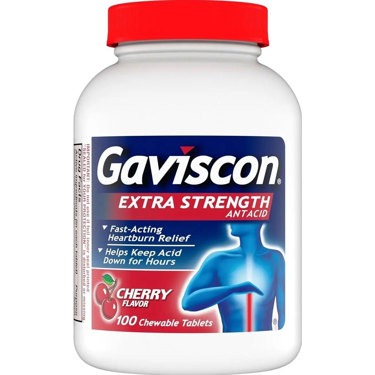 Gaviscon Extra Strength Cherry Chewable Tablet For Fast-Acting Heartburn Relief, 100 Count