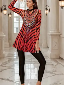 New Two-Piece Full Coverage Conservative Swimsuit, Sun Protection Beachwear, Women's Slim Fit Long Sleeve & Pants Swimwear, Modest Swimming Wear