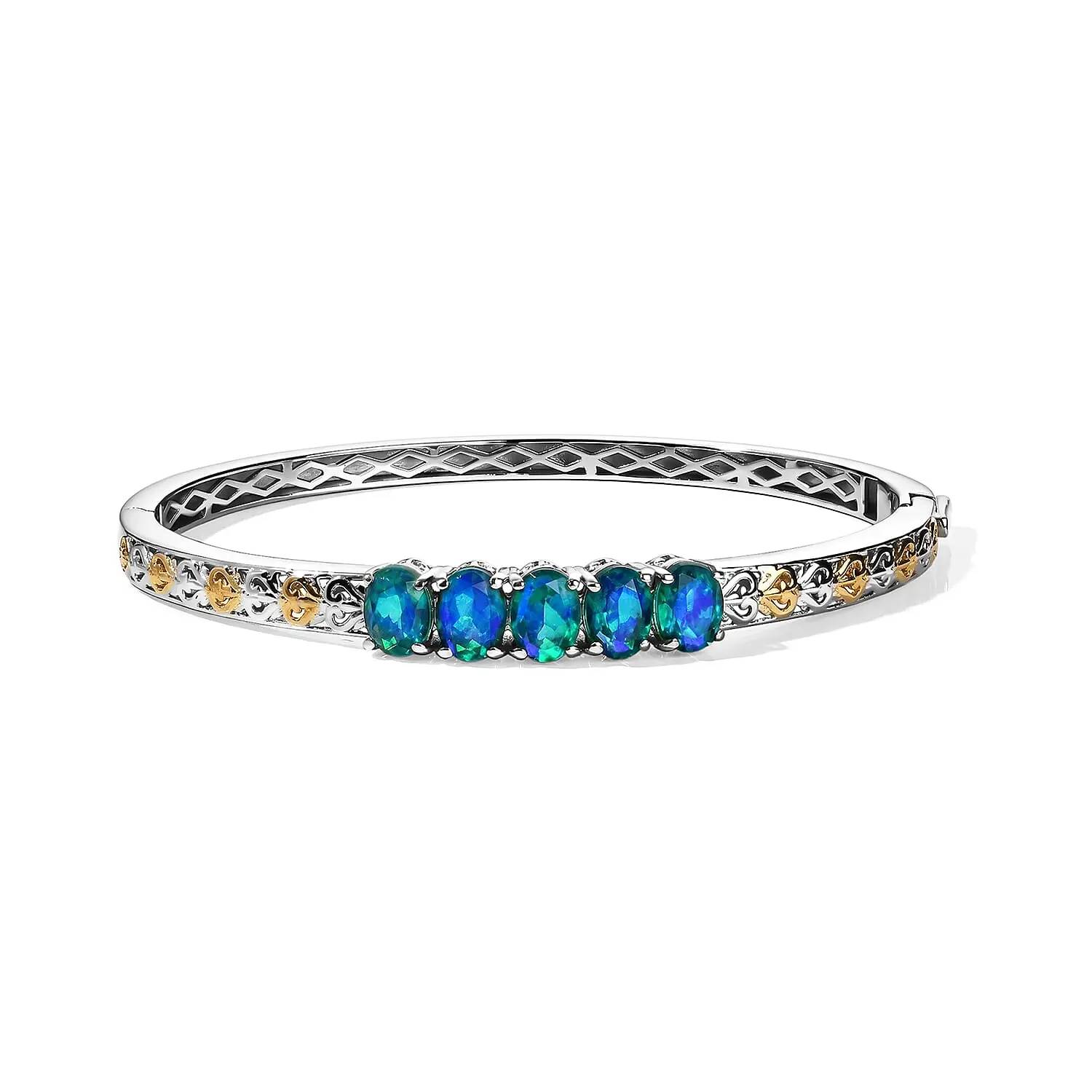 EverTrue Peacock Quartz Bangle Bracelet in 18K YG Plated and Platinum Bond (8.00 In) 6.70 ctw