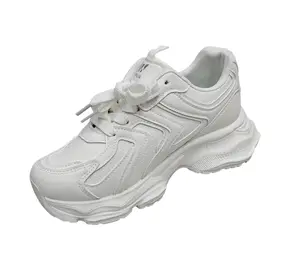 WALIA Women's White Chunky Platform Lace-Up Sneakers, High-Platform Casual Walking Shoes, Comfortable Footwear