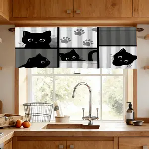 1pc Cat Paw Print Kitchen Valance, Cartoon Home Decorate Curtain, Simple Style Curtains, Ideal for Coffee Shop Restaurant Entrance Decor