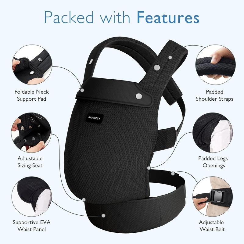 Momcozy Baby Carrier - Ergonomic, Cozy and Lightweight Carrier for 7-44lbs, Effortless to Put On, Ideal for Hands-Free Parenting, Enhanced Lumbar Support, Purehug for Infant to Toddler