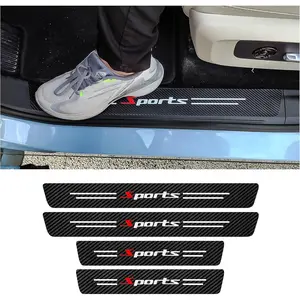 4 count  Door Sill Protector, Carbon Fiber Threshold Anti-Scratch Sticker Door Edge Protection Decorate,Auto Interior Accessories Self-Adhesive Anti-Scratch (White/)