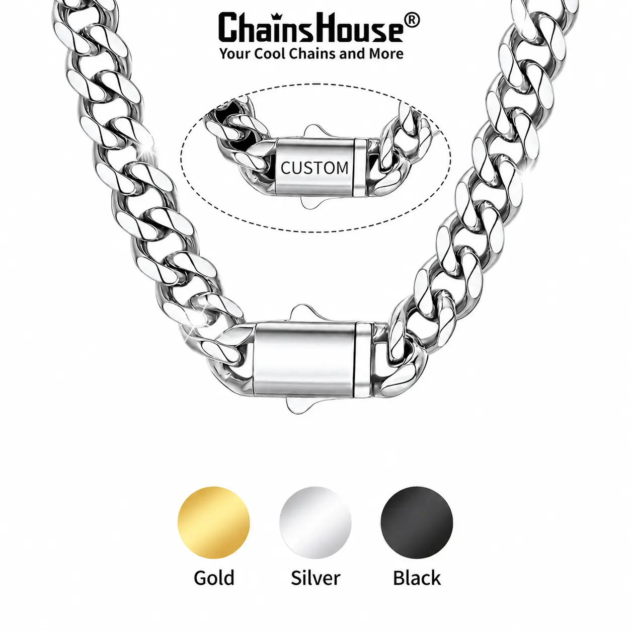 ChainsHouse Cuban Link Chain Chunky Summerwins Necklace Personalized Name Custom Necklace for Men Women Stainless Steel Cuban Link Chain Casual Unisex Hip Hop Cool Necklace Jewelry Gift for Men Women CHN18729