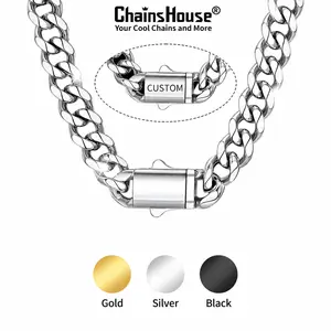 【Fathersdaygift】ChainsHouse Cuban Link Chain Chunky Summervibe Necklace Personalized Name Custom Necklace for Men Women Stainless Steel Cuban Link Chain Casual Unisex Hip Hop Cool Necklace Jewelry Gift for Men Women CHN18729