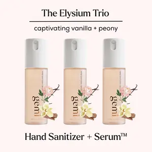 The Elysium Trio Hand Sanitizer | gemi beauty | Hand Sanitizer + Serum Spray | Elysium | Hydrating K-Beauty Formula with Centella, Vitamin B5 & Green Tea | Kills 99.9% of Germs | Amber Floral Scent with Vanilla & Peony
