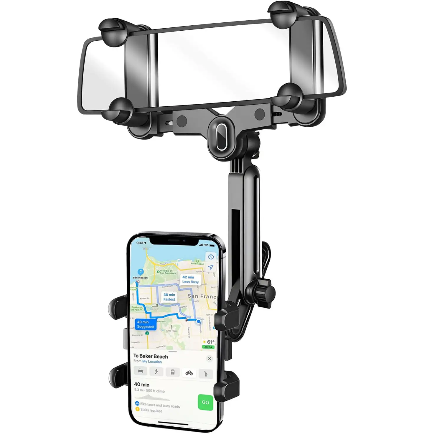 360° Rotation Rear View Mirror Phone Holder GPS Phone Mount for car, Adjustable Rotatable Car Phone Mount Rearview Mirror Phone Holder Bracket Clip Cl