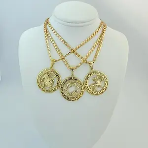 Zodiac Sign Pendant with Cuban Chain 20 Inch Long Gold-Tone Necklace Featuring Scorpion, Aquarium, all zodiac signs Aries, Taurus, Gemini, Cancer, Leo, Virgo, Libra, Scorpio, Sagittarius, Capricorn, Aquarius, and Pisces