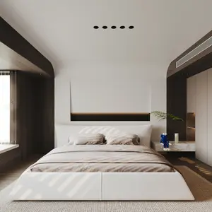 ARCH Queen Size Upholstered Platform Bed Frame with Luxe Special Shaped Velvet Headboard Modern Bedroom Furniture Sturdy Metal and Solid Wood Support No Box Spring Needed Easy Assembly Beige or White