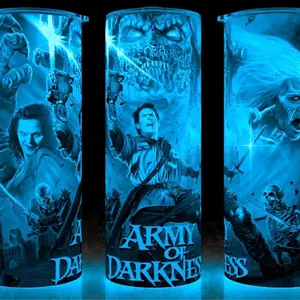 Glow in the Dark Evil Dead - Army of Darkness Horror Movie Classic Cup Mug Tumbler 20oz with Lid and Straw - Elegant Drinkware for Horror Movie Fans - Perfect for Hot or Cold Drinks! Stainless Steel. Flasks Plastic Glossy Insulated Lightweight Bottles