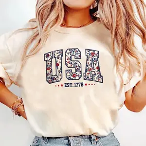 Floral USA Shirt, American Girl Shirt, USA Est 1776 Shirt, USA 250 Anniversary Shirt, Girly 4th of July Shirt, Independence Day Tee, USA Flag 4th of July Gift, Celebrate Our 250th Anniversary Tee, Patriotic Women Shirt, Flower USA Shirt