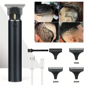 Men's hair clipper, T-blade hair clipper, zero-gap hair clipper, cordless rechargeable beard trimmer, shaver, and hair clipper set (black)