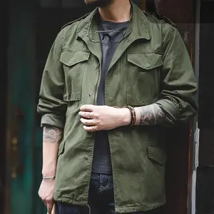 Men's Vintage Military M65 Field Jacket, Casual Army Green Cargo Utility Jacket, Windproof Outdoor Workwear Coat for Men