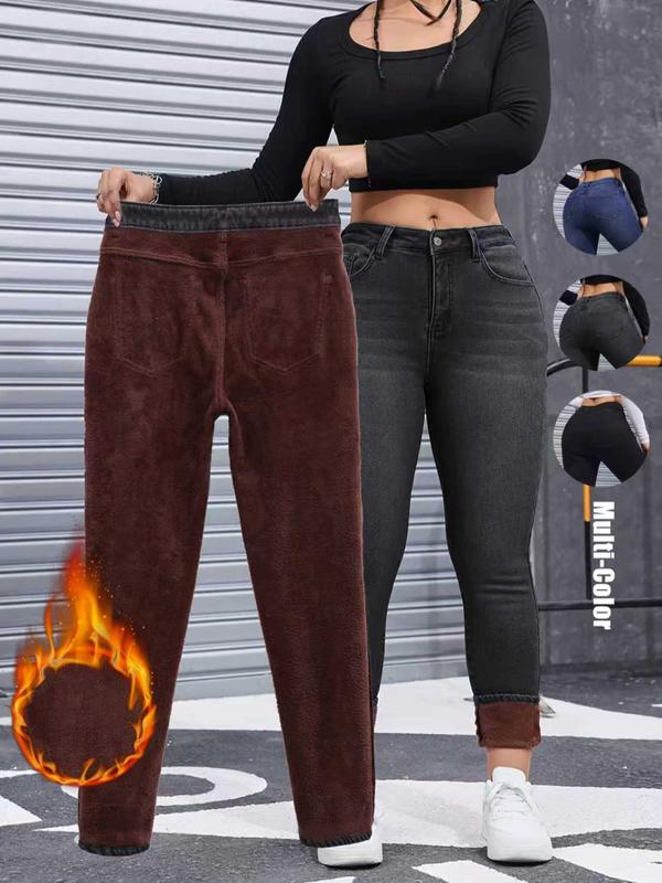 Women's Fleece-Lined Thermal Jeans, Slim Fit Denim for Fall & Winter