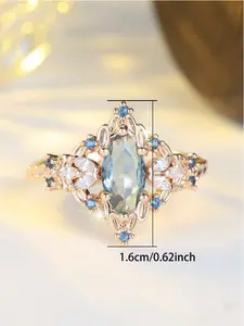 1 Stück Luxuriöser goldgelber ovaler champagnerfarbener künstlicher Zirkonia-Ring, Verlobungsring, Alltagsschmuck, Cut-Out