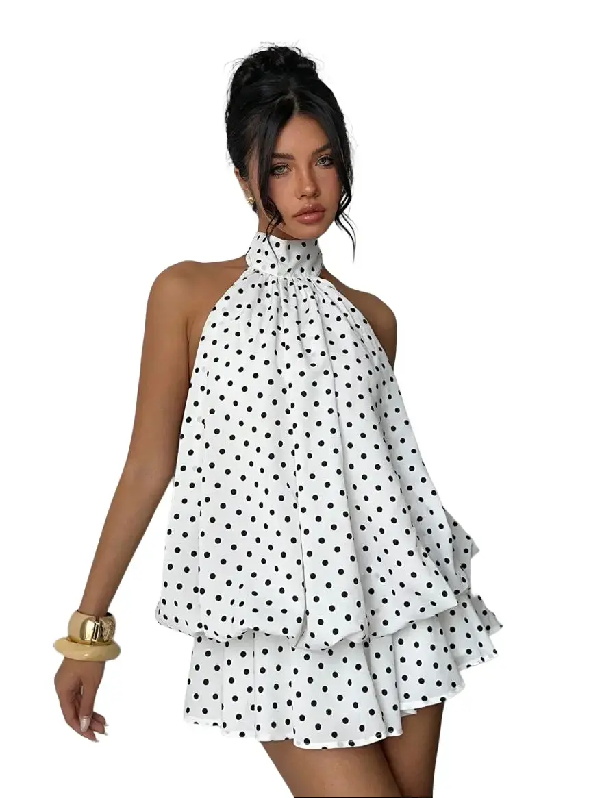 JointlyCreating Women Halter Tie Back Mini Dress, Slim Fit Sleeveless Short Dress, Elegant Casual Summer Outfit for Party Daily Outdoor