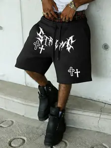 Y2K Retro Streetwear Graphic Plaid Patchwork Waist Sweatshorts | Vintage Double-Waistband Drawstring High-Waist Hip-Hop Fitted Shorts, Unisex Straight Leg, Knee-Length, Casual Weekend Wear, Stylish