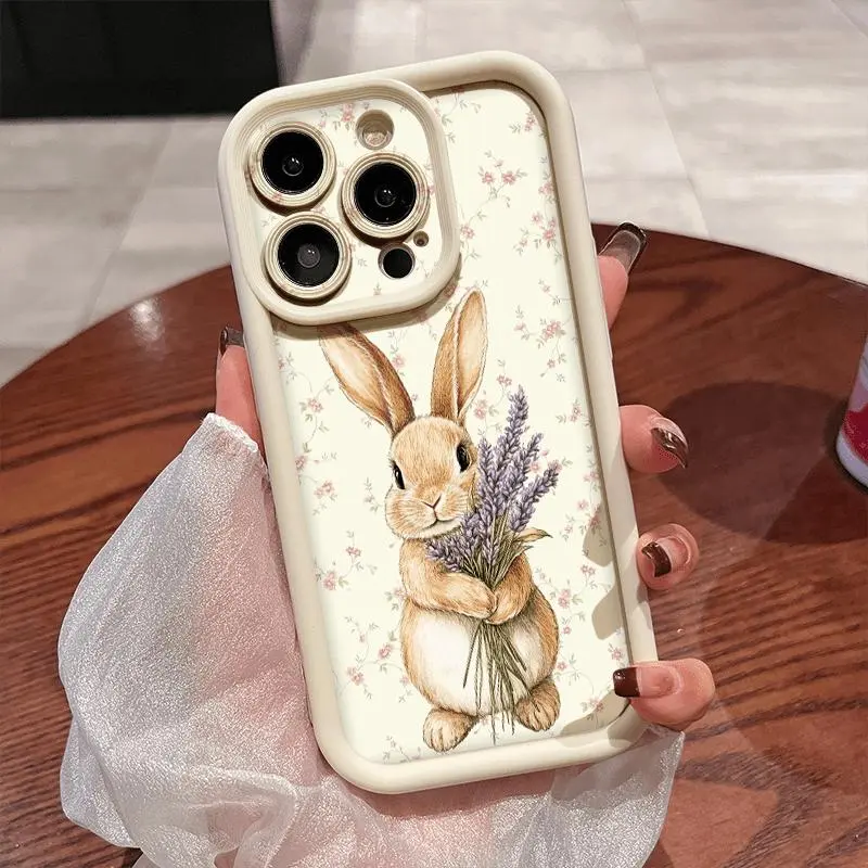 Phone case: Rustic Fresh Lavender Bunny with Floral Background Pattern Phone Case for iPhone 12-16 Pro Max Premium, It'S Durable, Resistant to Stains And Fingerprints, Making It a Perfect Birthday Gift for a Girlfriend, Boyfriend, Or Even for Yourself