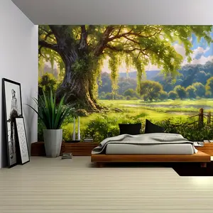 1 Sheet, Charming Forest Tree Scene Tapestry - Vivid Polyester Wall Decor for Living Room, Bedroom, Office Decor |     Includes Easy Installation Kit Forest Decor