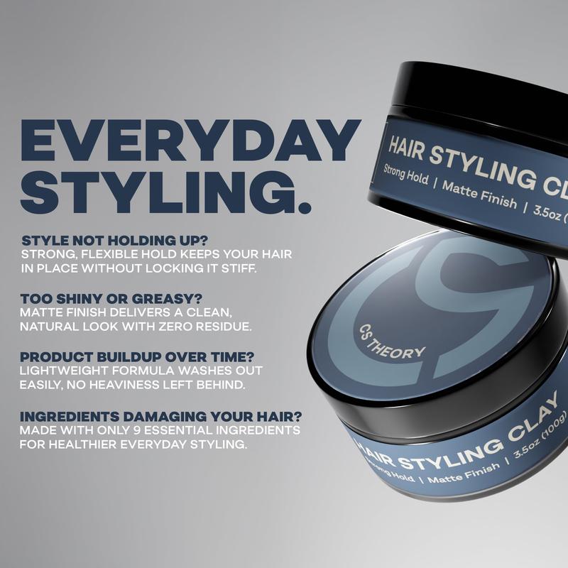 CS THEORY Hair Styling Clay for Men - Strong Hold Matte Finish Lightweight Non-Greasy Formula Adds Texture Volume and Control 3.5 oz
