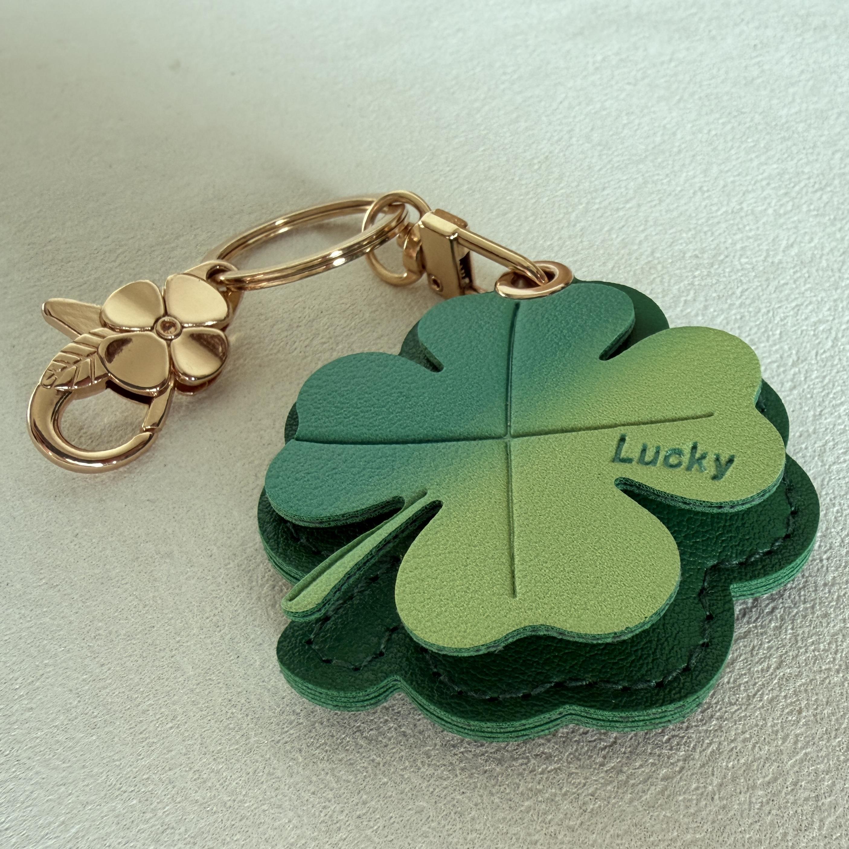 Lucky Clover AirTag Holder Keychain - Kawaii Accessories, 5.8×6 cm Fully Enclosed PU Leather Case with Secure Snap, Cute Charm, Aesthetic Keychains, Car Key Ready Bag Accessory for Purses EDC Gear, Unisex Gift