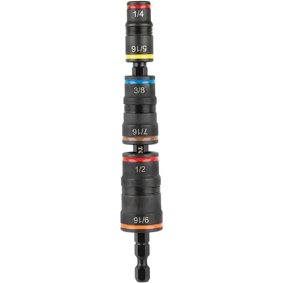 Heavy Duty 32933 Impact Driver Multi-Size Set, SAE 7-in-1 Impact Rated Socket Set, 3 Flip Sockets with 6 Hex Driver Sizes, 1/4-in Bit Holder, 5-in Shaft Wrench