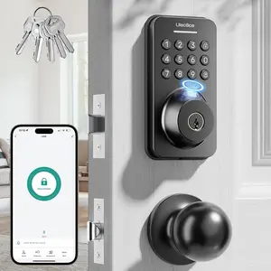 Ulecoce Matte Black Smart Fingerprint Keypad Deadbolt with Knob Set, Keyless Entry Front Door Device with App Control, Auto Lock, 1-Touch Lock, 100+ User Codes, 5 Keys, Easy Installation