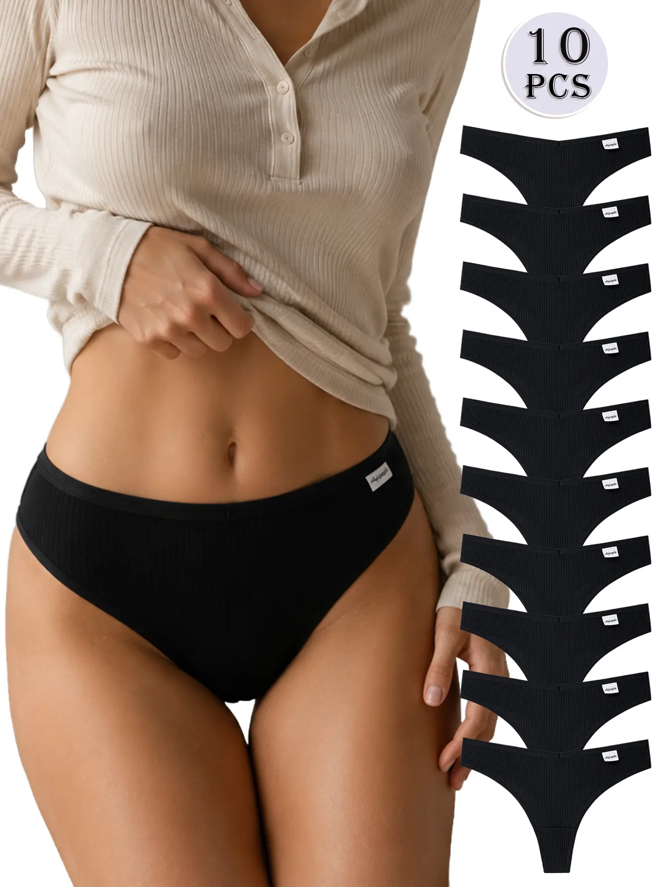 Preppy Cotton Thong Panties for Women, 10-Pack Minimalist Low-Rise Design, Comfortable & Breathable, Basic, Cotton Underwear Casual Everyday Panties Soft Breathable Panties