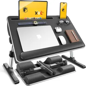 2-in-1 Lap & Bed Desk with Soft Cushions - Adjustable Height & Angle, Foldable Laptop Stand for Bed & Couch - Wrist Rest, iPad Holder, Stopper & Non-Slip Leather - Bed Table for Adults &