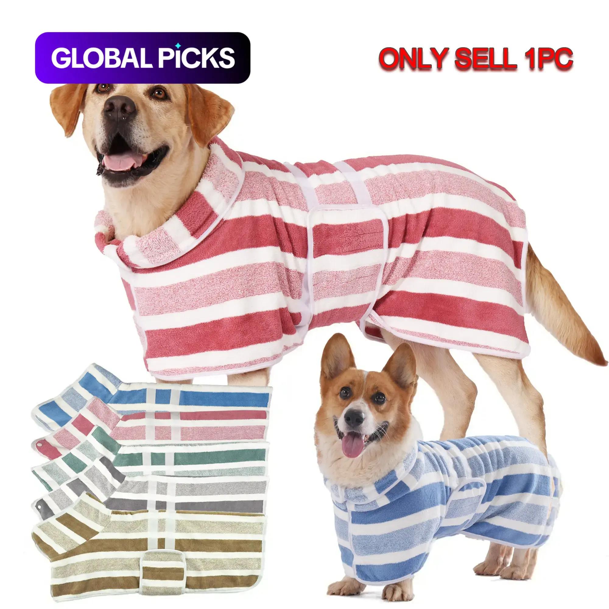 Quick-Drying Dog Bathrobe, 1-Piece Striped Pet Dressing Gown with Adjustable Belly Band, Super-Absorbent Super-Soft Fabric #GLOBAL PICKS
