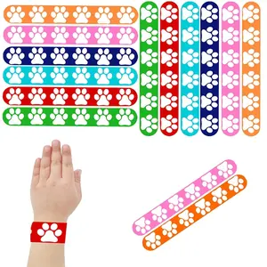 24pcs Paw Print Slap Bracelets, PVC Material, No Battery Needed, Perfect for Pet Themed Parties, Christmas & Birthday Celebrations, Dog Paw Print, Party Decoration, Pet Party Gift,Halloween, Holiday Decorations, Festive Accessories